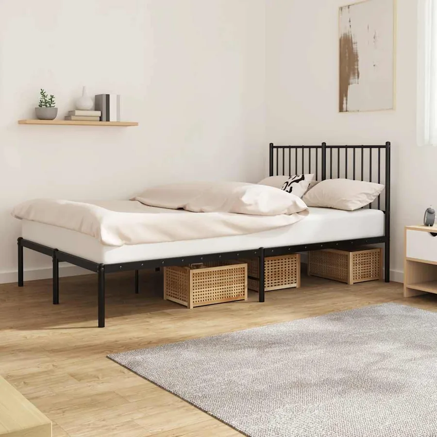 Cadre de lit métal sans matelas avec tête de lit noir 120x190cm