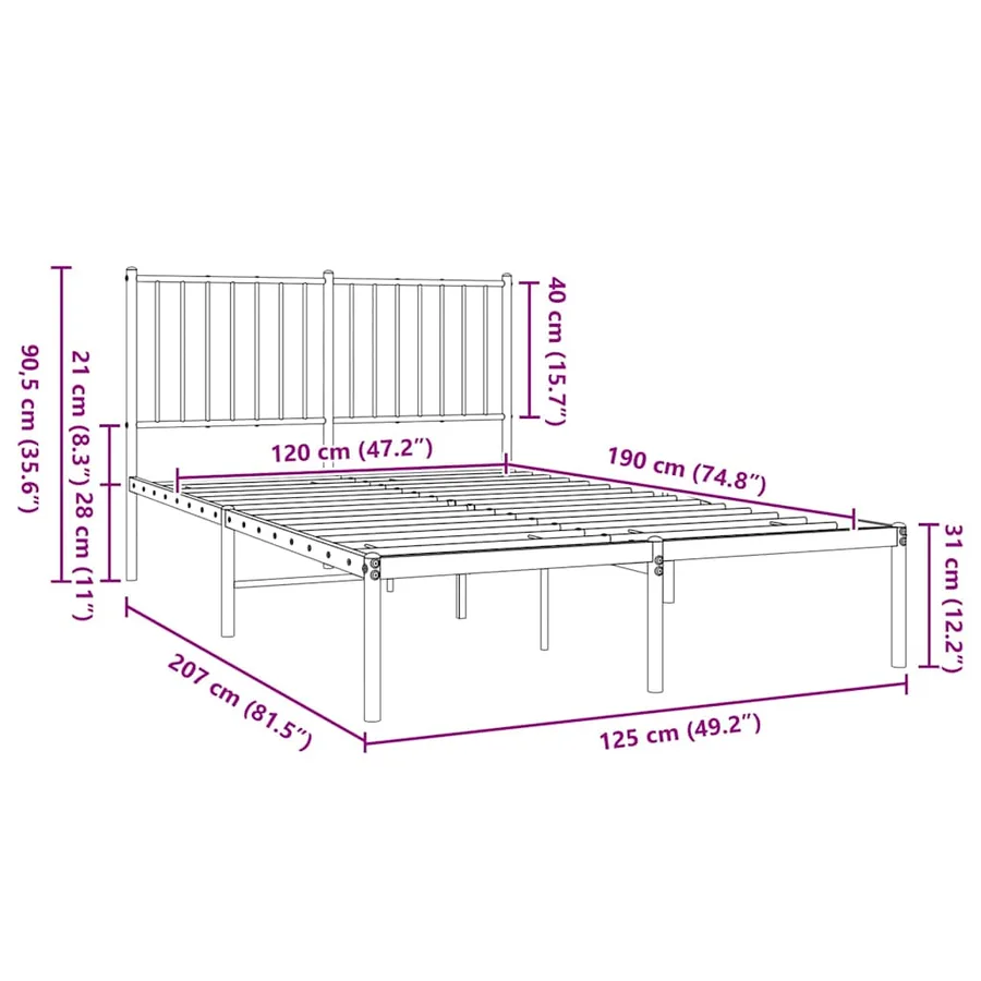 Cadre de lit métal sans matelas avec tête de lit noir 120x190cm - 9
