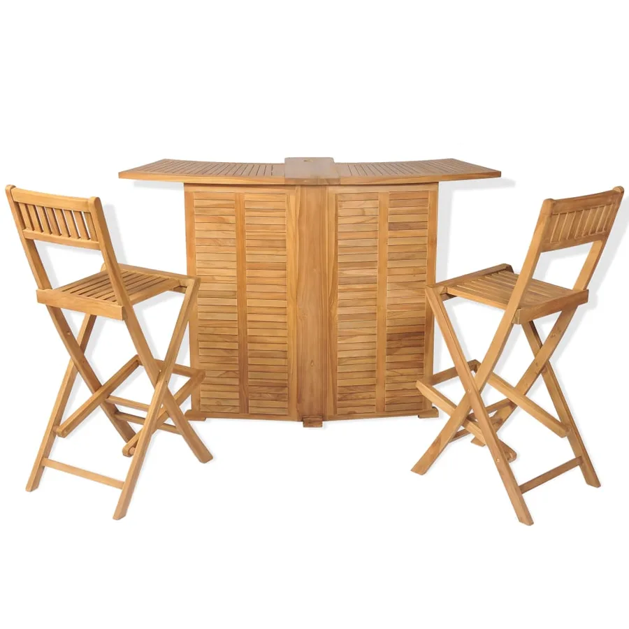 Mobilier de bistro 3pcs et chaises pliables Bois de teck solide - 2