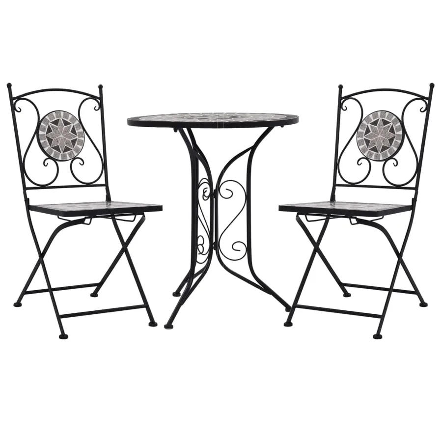 Mobilier de bistro 3 pcs mosaïque Carreaux céramiques Gris