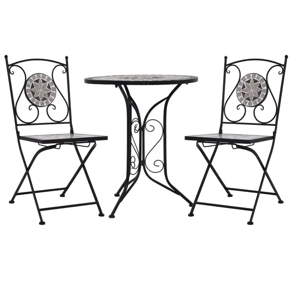 Mobilier de bistro 3 pcs mosaïque Carreaux céramiques Gris