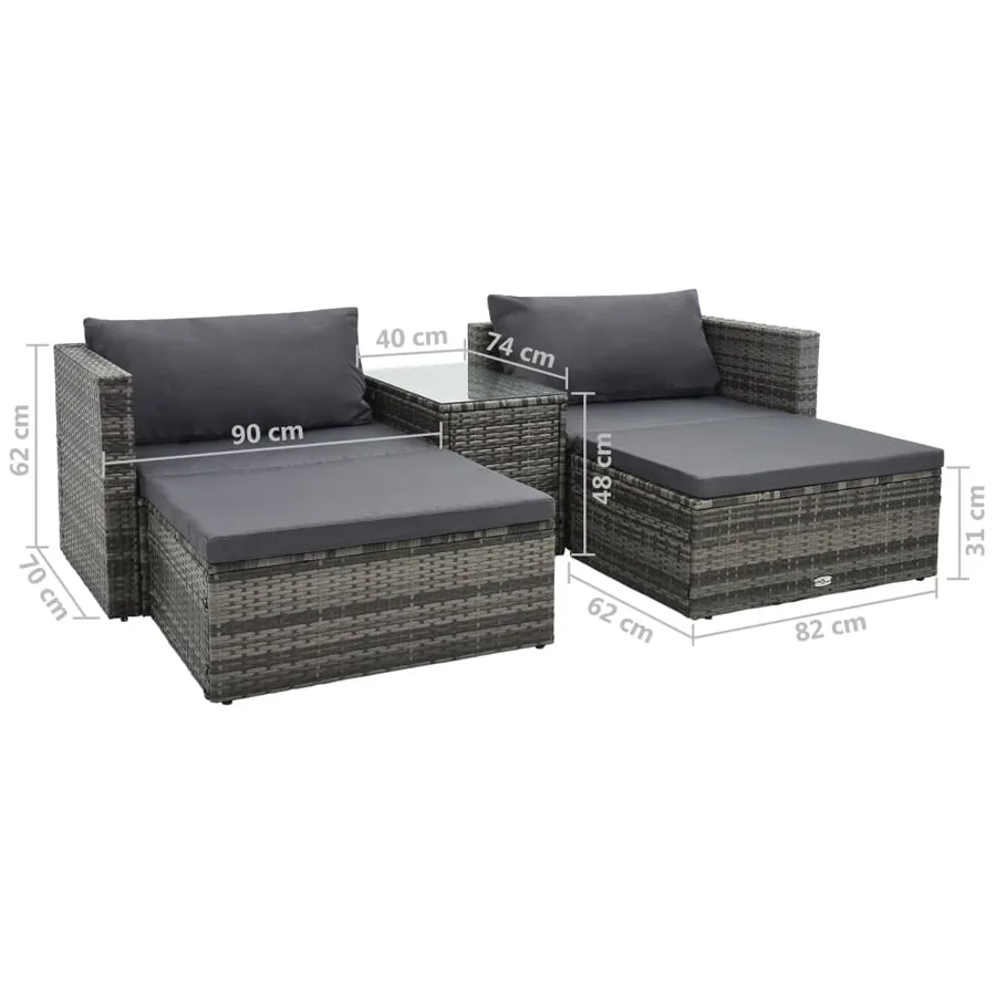 Salon de jardin 5 pcs avec coussins Résine tressée Gris - 6