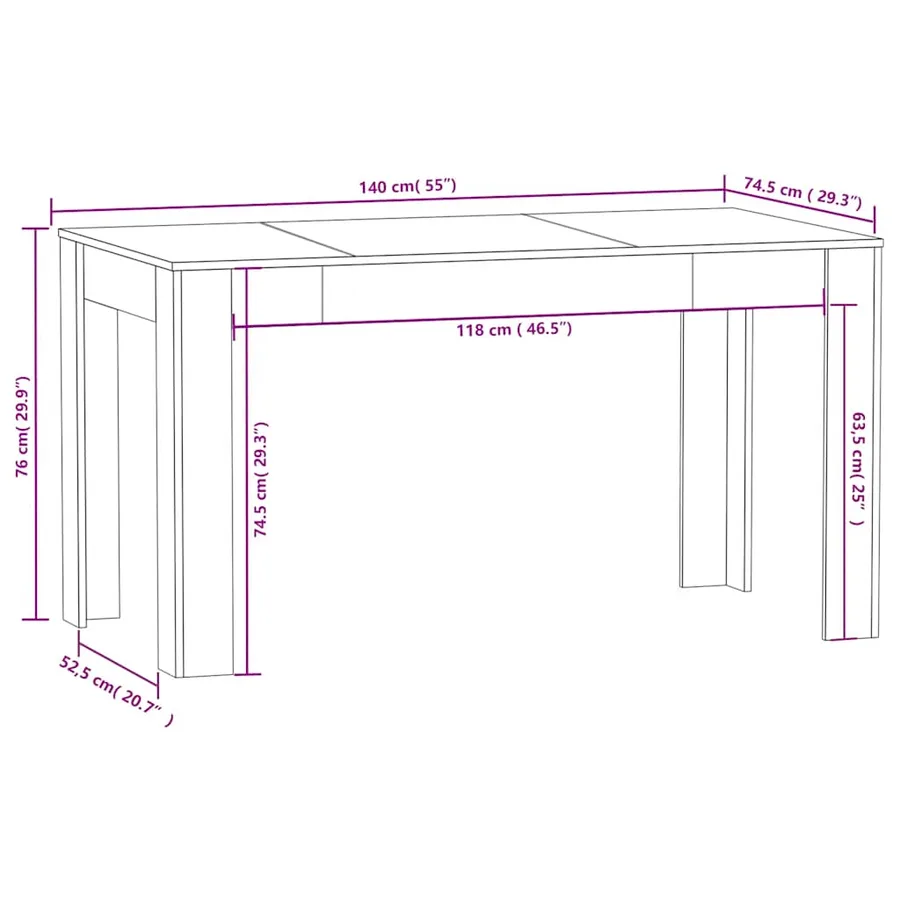 Table à manger Noir 140x74,5x76 cm Bois d'ingénierie - 5