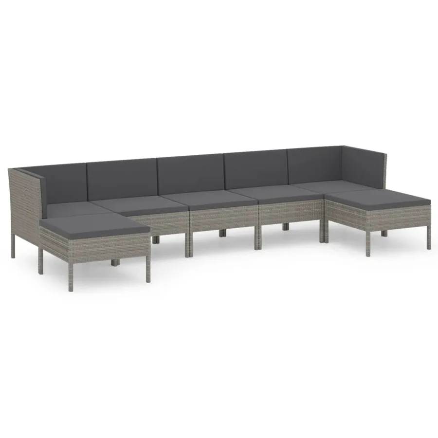Salon de jardin 7 pcs avec coussins résine tressée gris - 2
