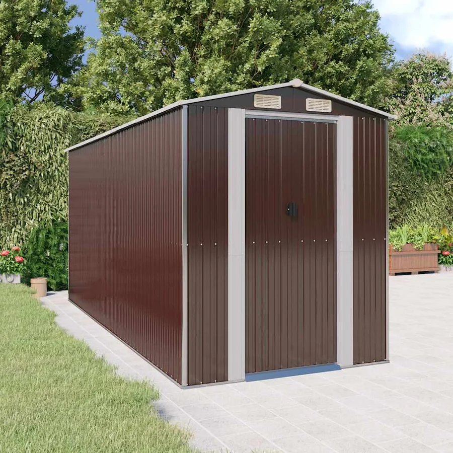 Abri de jardin Marron foncé 192x440x223 cm Métal galvanisé