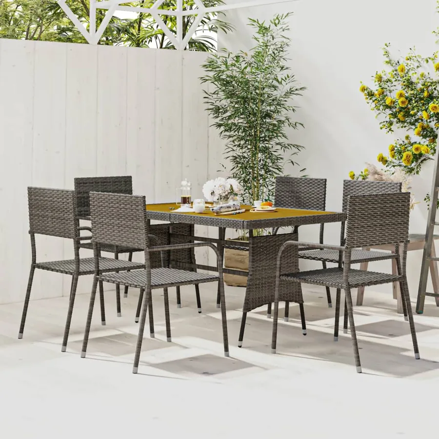 Mobilier à dîner d'extérieur 7 pcs Résine tressée Gris