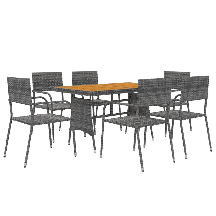 Mobilier à dîner d'extérieur 7 pcs Résine tressée Gris - 2