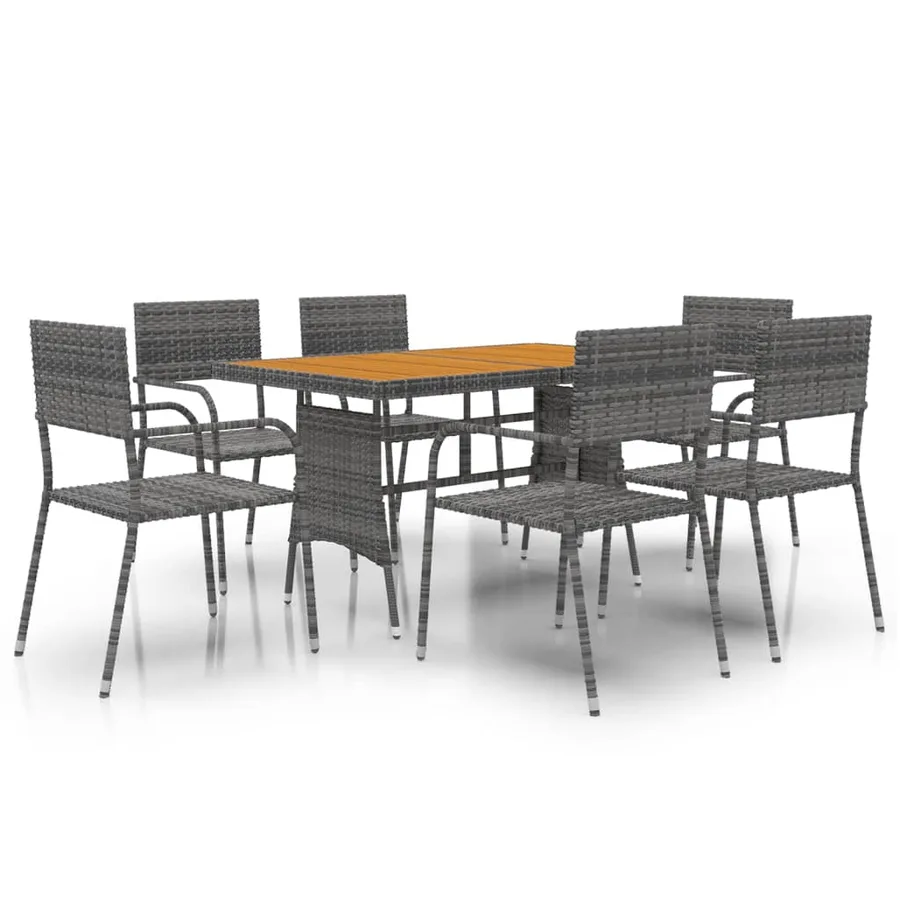 Mobilier à dîner d'extérieur 7 pcs Résine tressée Gris - 3