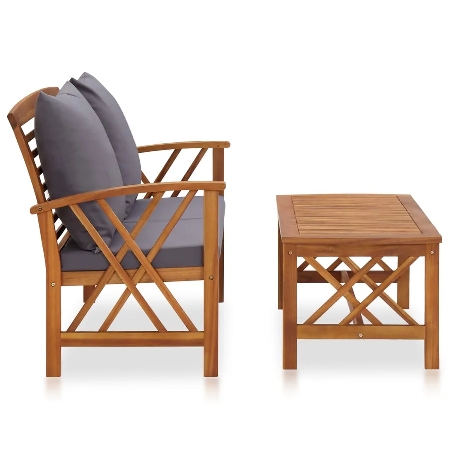 Salon de jardin 2 pcs avec coussins bois d'acacia solide - 2