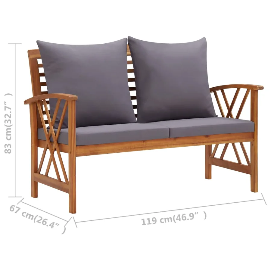 Salon de jardin 2 pcs avec coussins bois d'acacia solide - 9