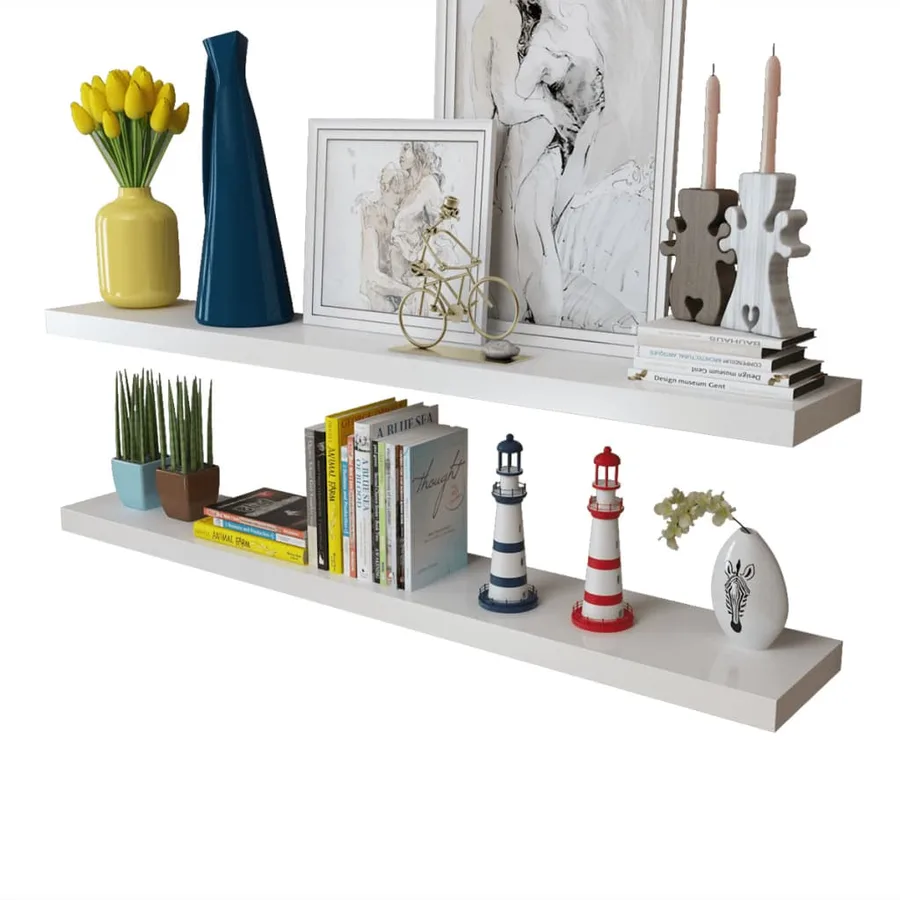 2 Étagères murales MDF Blanc Rangement de livres/DVD - 4