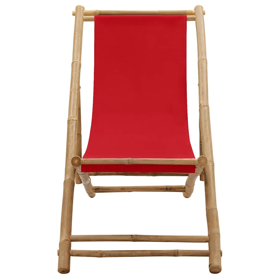 Chaise de terrasse bambou et toile rouge - 2
