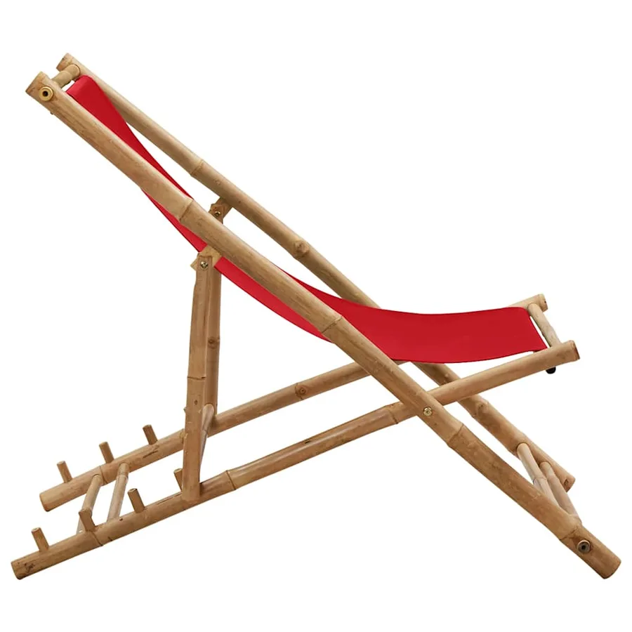 Chaise de terrasse bambou et toile rouge - 3