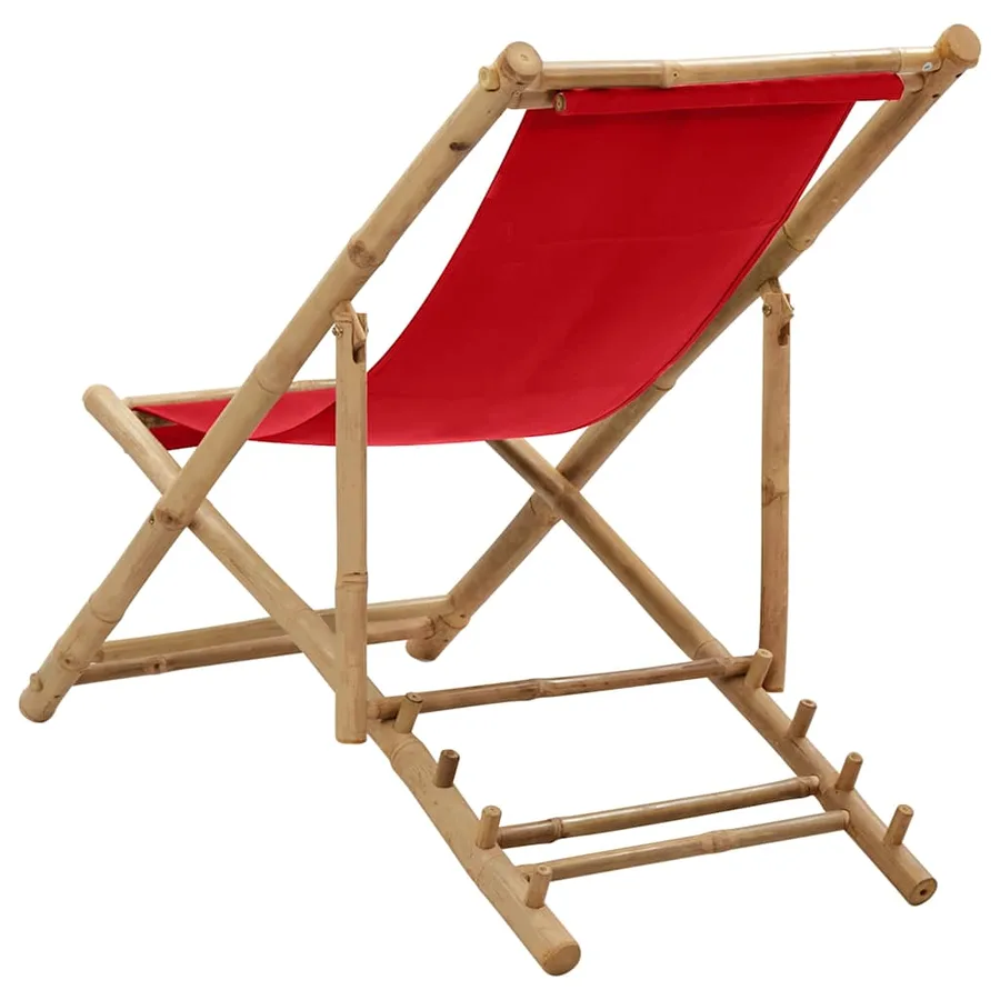 Chaise de terrasse bambou et toile rouge - 4