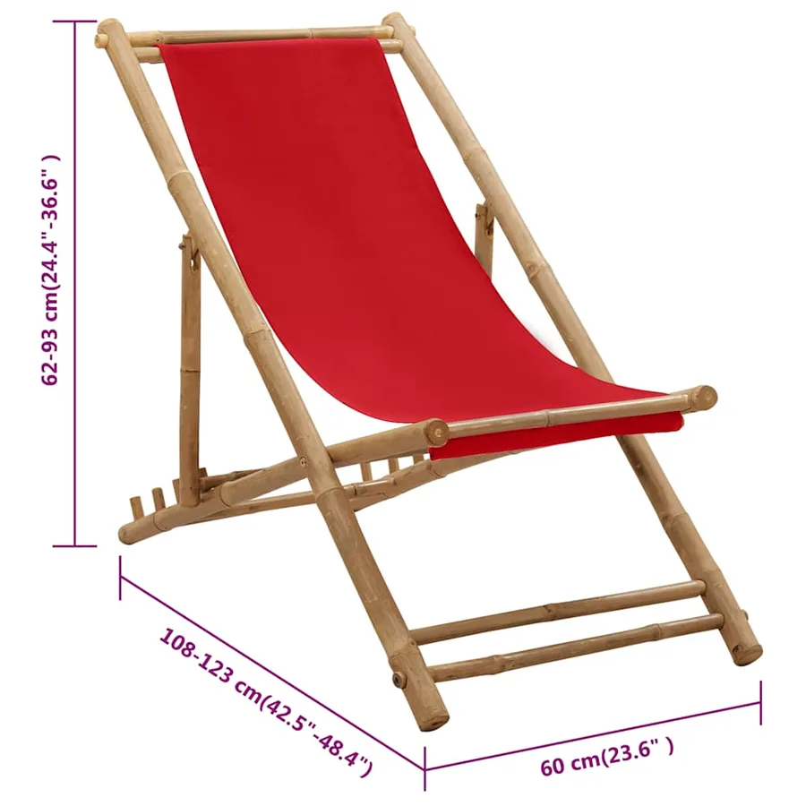 Chaise de terrasse bambou et toile rouge - 8