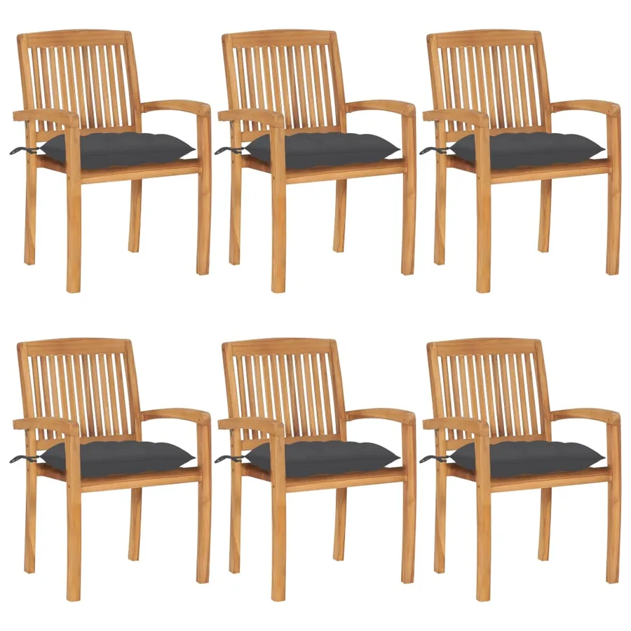 Chaises de jardin empilables avec coussins lot de 6 Teck solide - 14