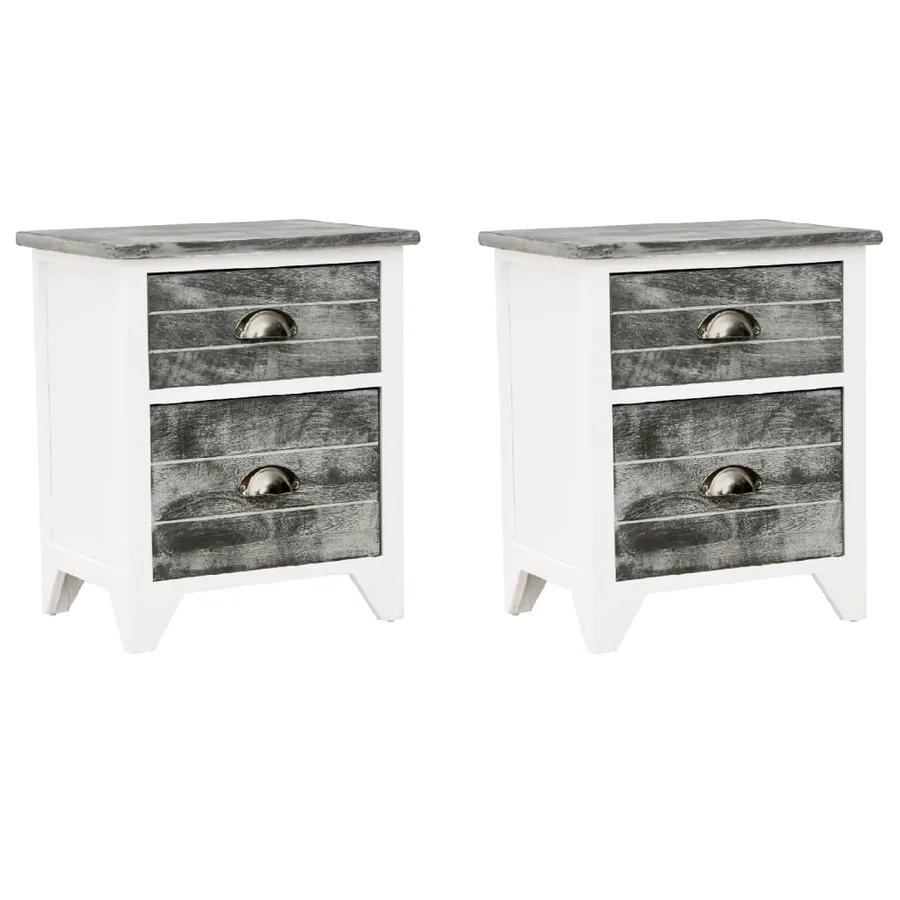 Table de chevet 2 pcs avec 2 tiroirs Gris et blanc - 2