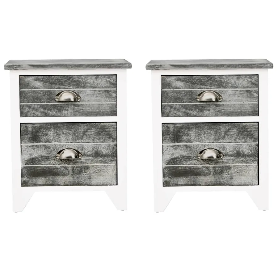 Table de chevet 2 pcs avec 2 tiroirs Gris et blanc - 3