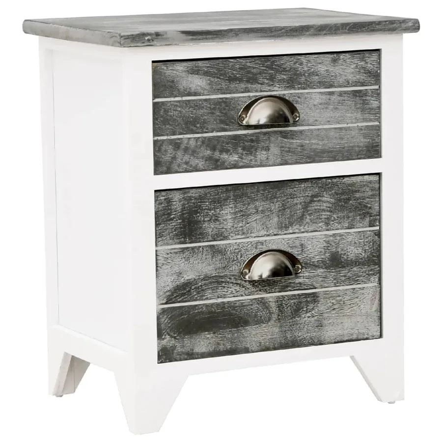 Table de chevet 2 pcs avec 2 tiroirs Gris et blanc - 4