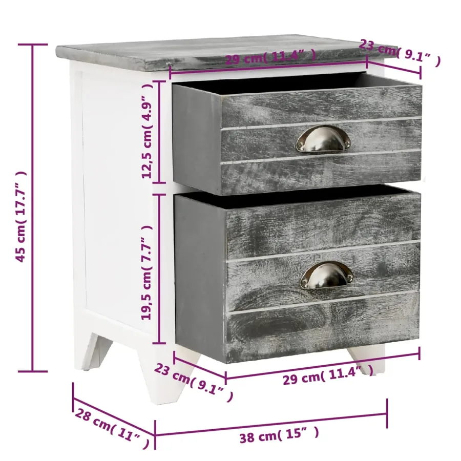 Table de chevet 2 pcs avec 2 tiroirs Gris et blanc - 9