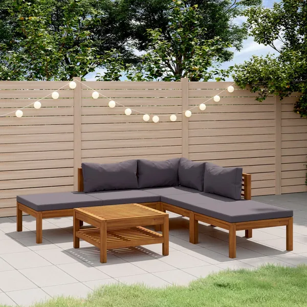Salon de jardin 6 pcs avec coussin Bois d'acacia solide