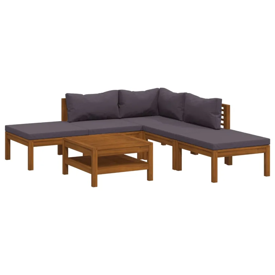 Salon de jardin 6 pcs avec coussin Bois d'acacia solide - 2