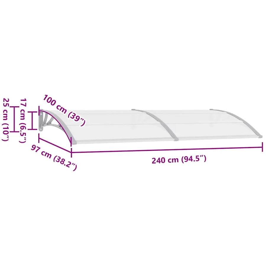 Auvent de porte Gris 240x100 cm Polycarbonate - 8