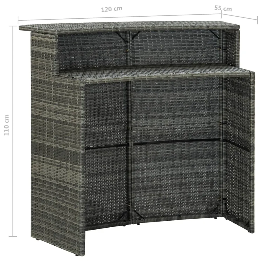 Ensemble de bar de jardin 3 pcs et coussins Résine tressée Gris - 10