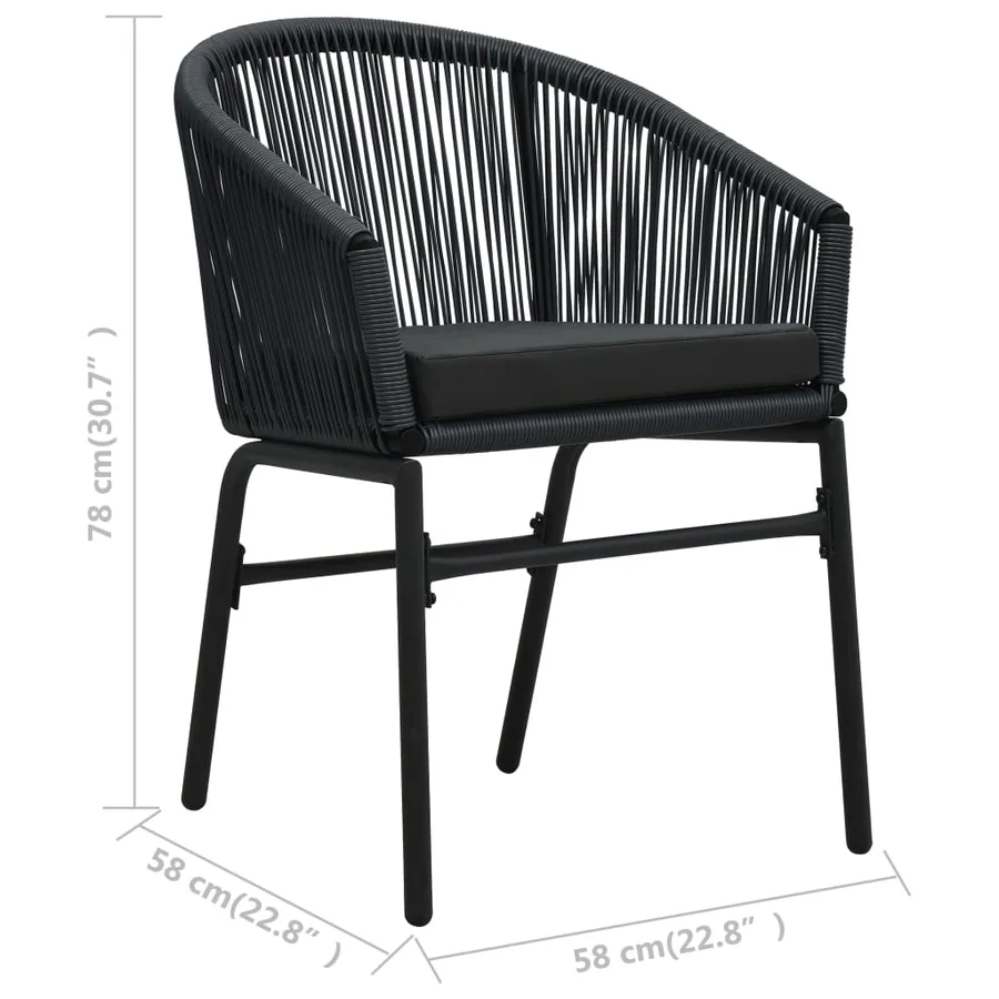 Ensemble de bistro 3 pcs avec coussins Rotin PE Noir - 12