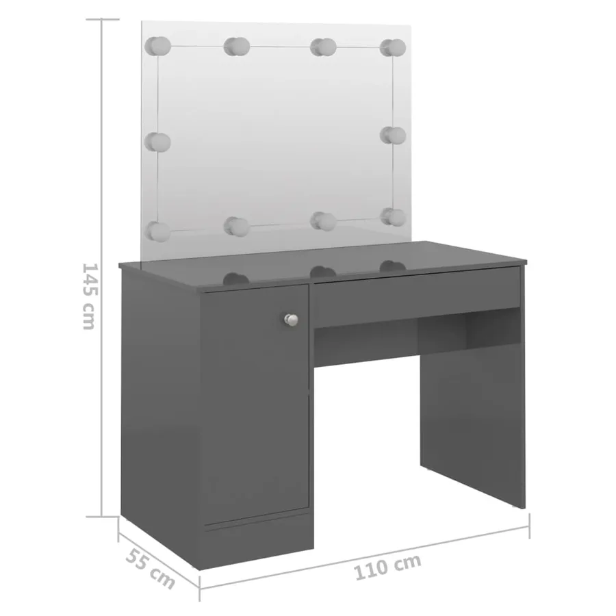Table de maquillage avec éclairage LED MDF Gris brillant - 6