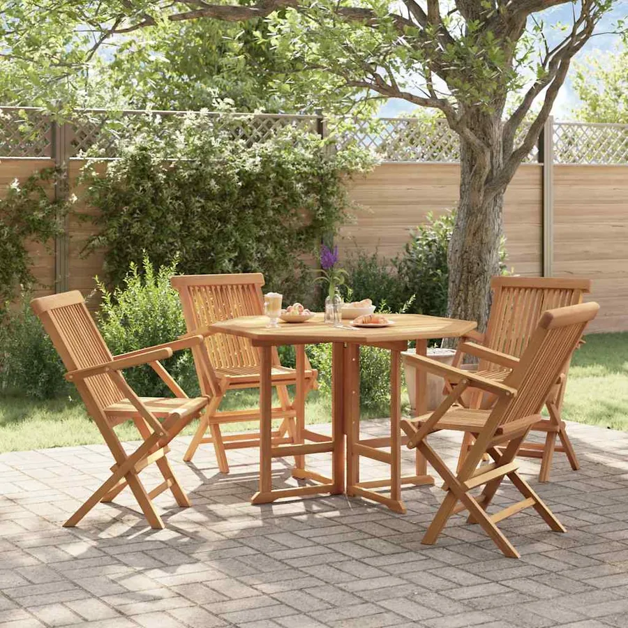 Ensemble à manger d'extérieur pliable 5 pcs Bois solide de teck