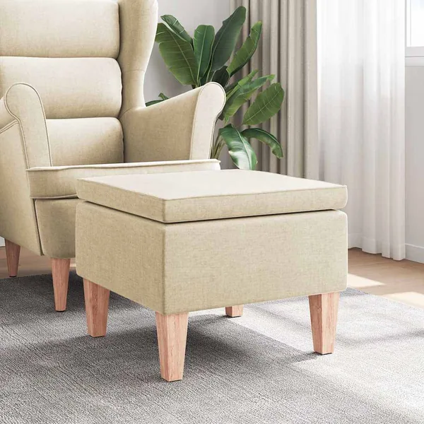 Tabouret avec pieds en bois Crème Tissu