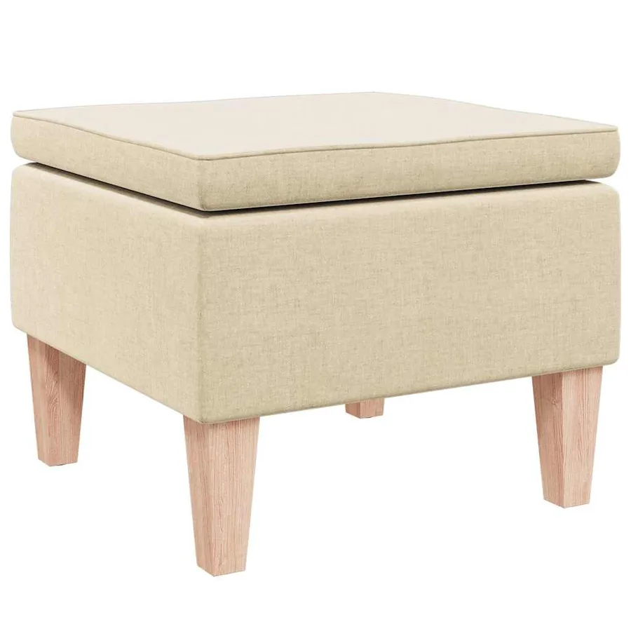 Tabouret avec pieds en bois Crème Tissu - 2