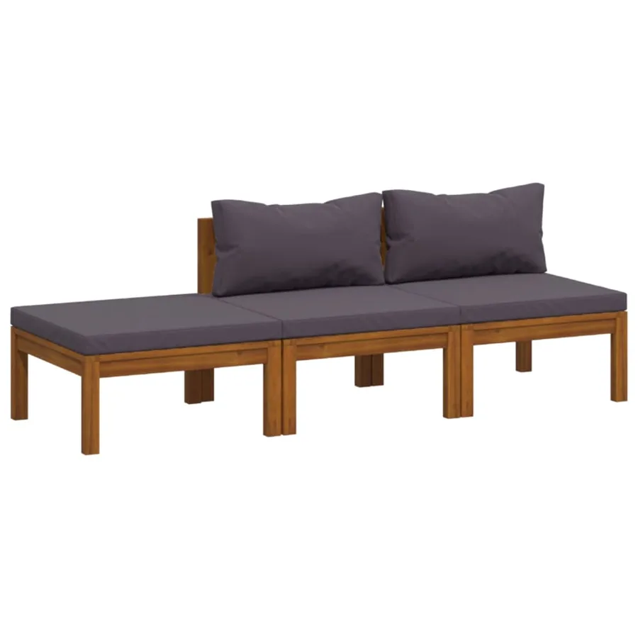 Salon de jardin 3 pcs avec coussin Bois d'acacia solide - 2