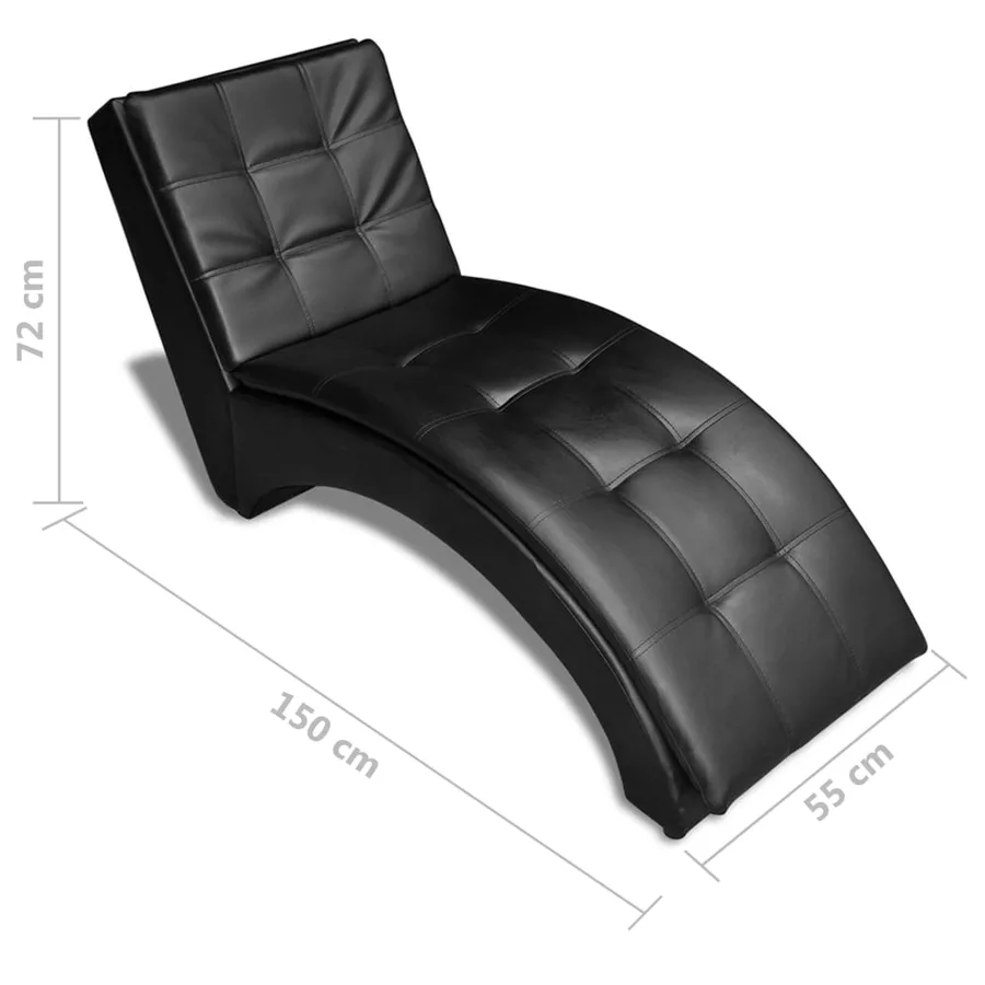Chaise longue avec oreiller Noir Similicuir - 7