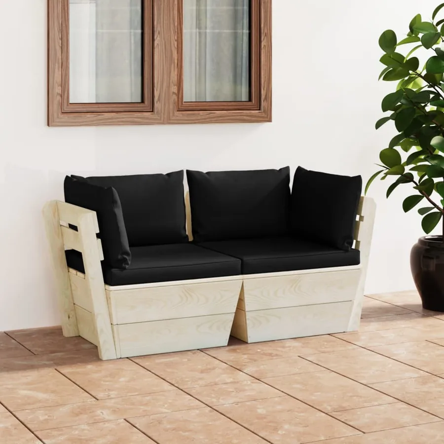 Canapé palette à 2 places de jardin avec coussins Bois d'épicéa