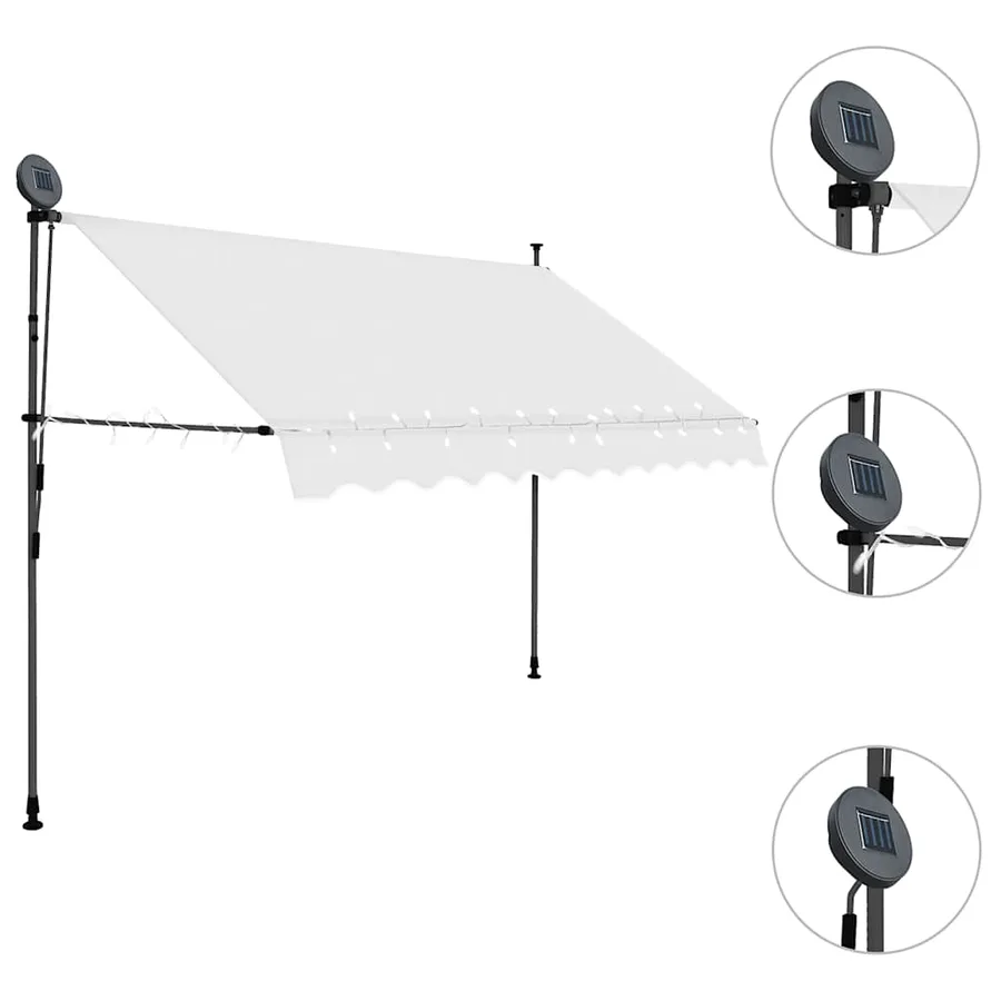 Auvent manuel rétractable avec LED 300 cm Crème - 3