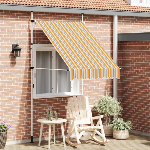Auvent rétractable manuel 150 cm Rayures jaunes et bleues