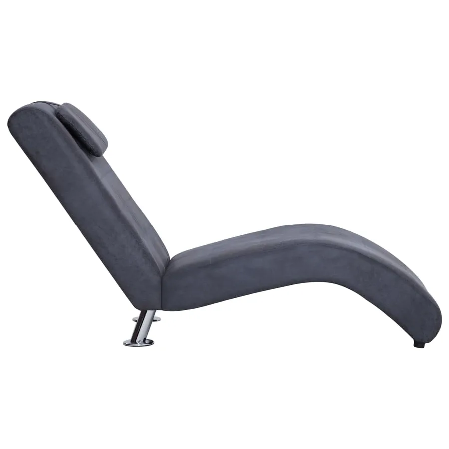 Chaise longue avec oreiller Gris Similicuir daim - 4