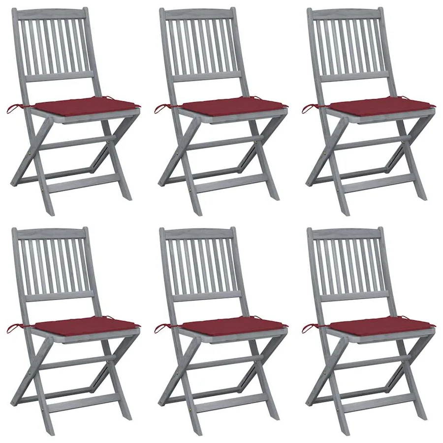 Chaises pliables d'extérieur lot de 6 et coussins Bois d'acacia