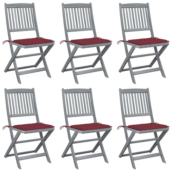 Chaises pliables d'extérieur lot de 6 et coussins Bois d'acacia