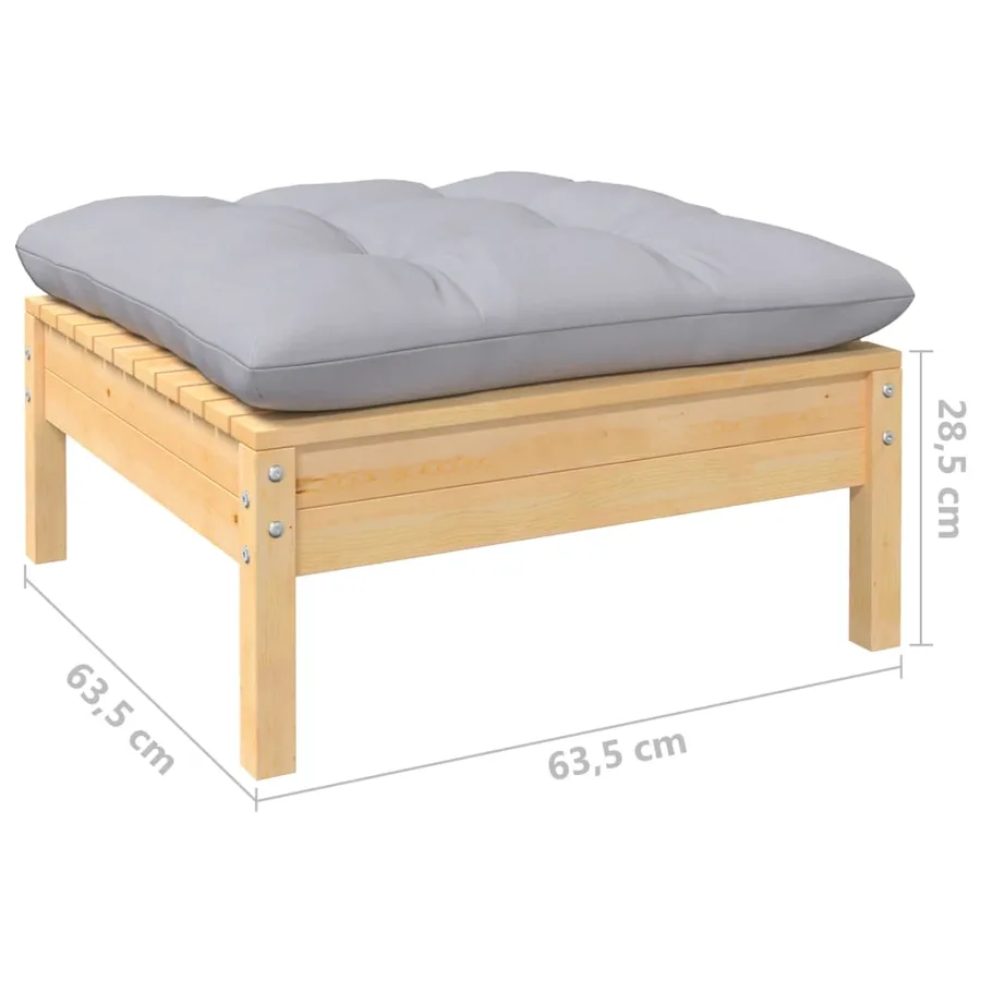 Salon de jardin 14 pcs avec coussins gris Bois de pin solide - 9