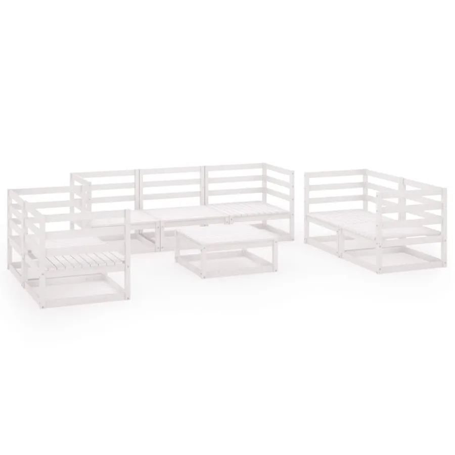 Salon de jardin 8 pcs Blanc Bois de pin massif - 2