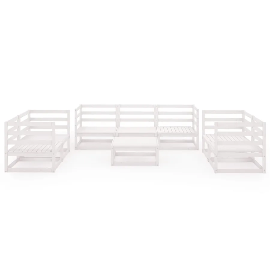 Salon de jardin 8 pcs Blanc Bois de pin massif - 3