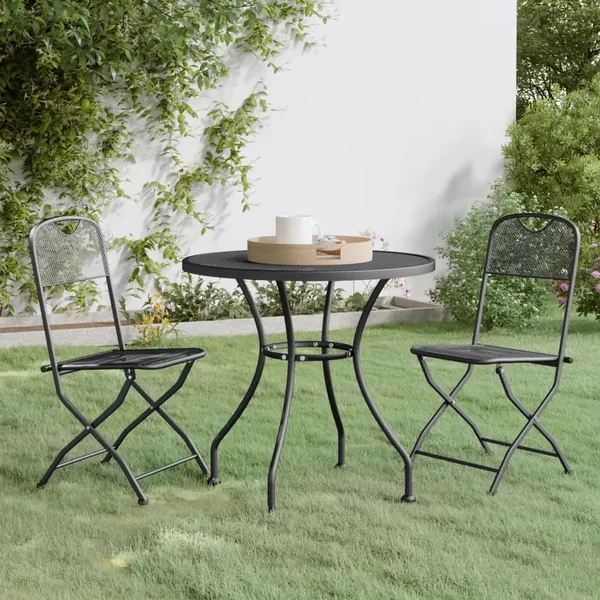Ensemble à manger de jardin 3 pcs Maille Métal Anthracite