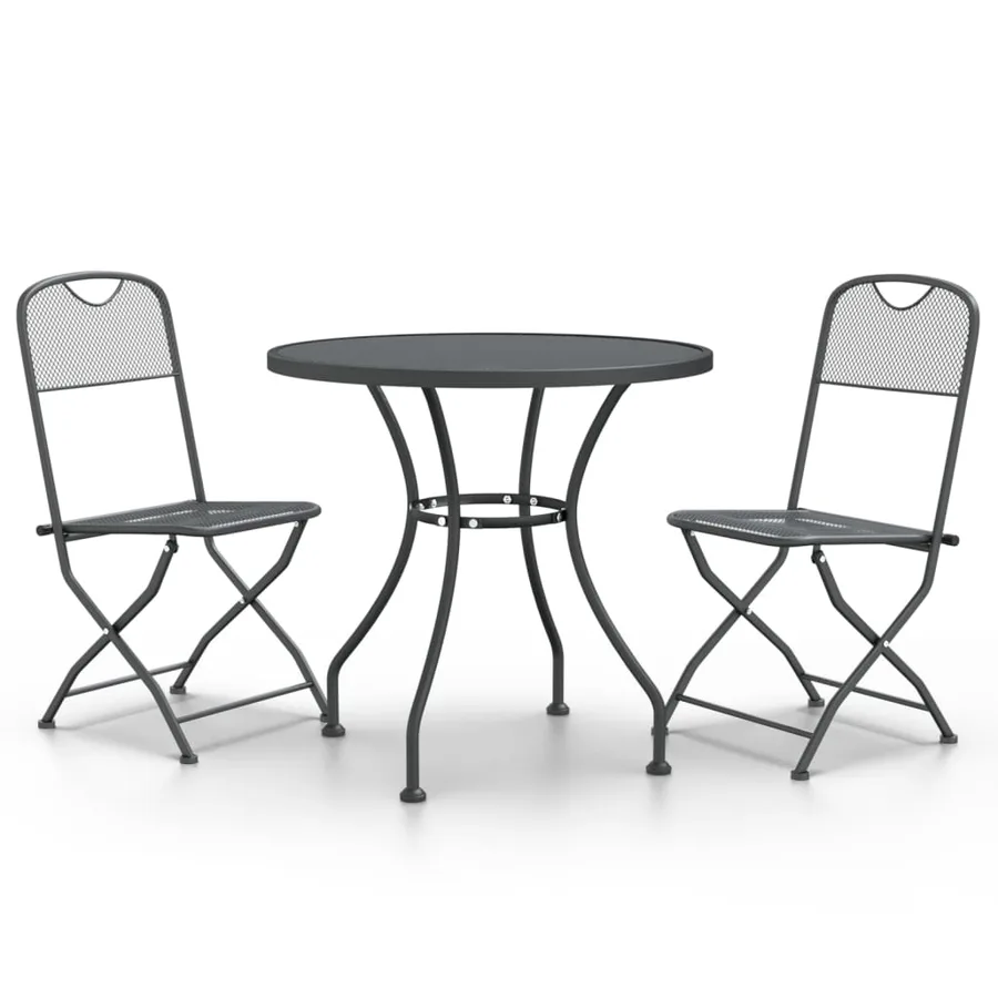 Ensemble à manger de jardin 3 pcs Maille Métal Anthracite - 2