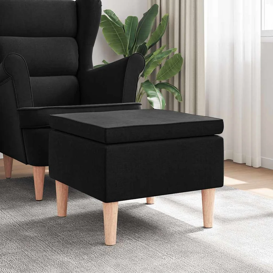 Tabouret avec pieds en bois Noir Tissu