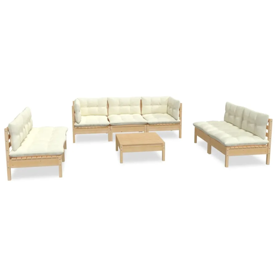 Salon de jardin 8 pcs avec coussins crème Bois de pin massif - 2