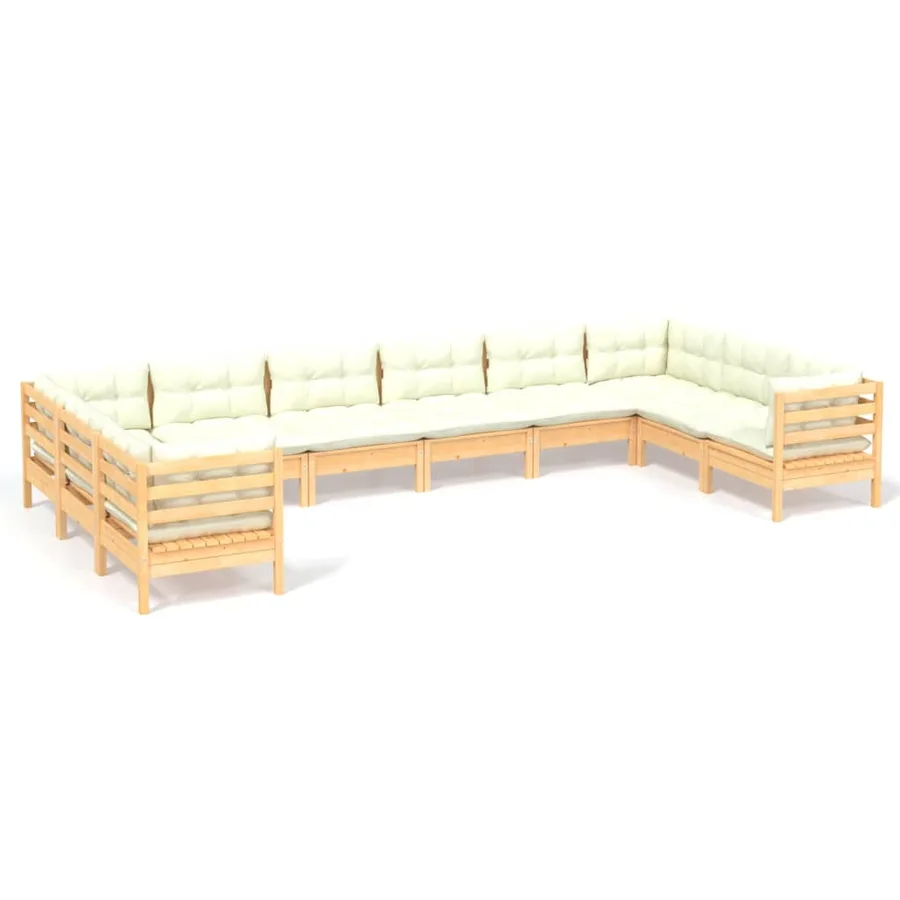 Salon de jardin 10 pcs avec coussins crème Bois de pin - 2