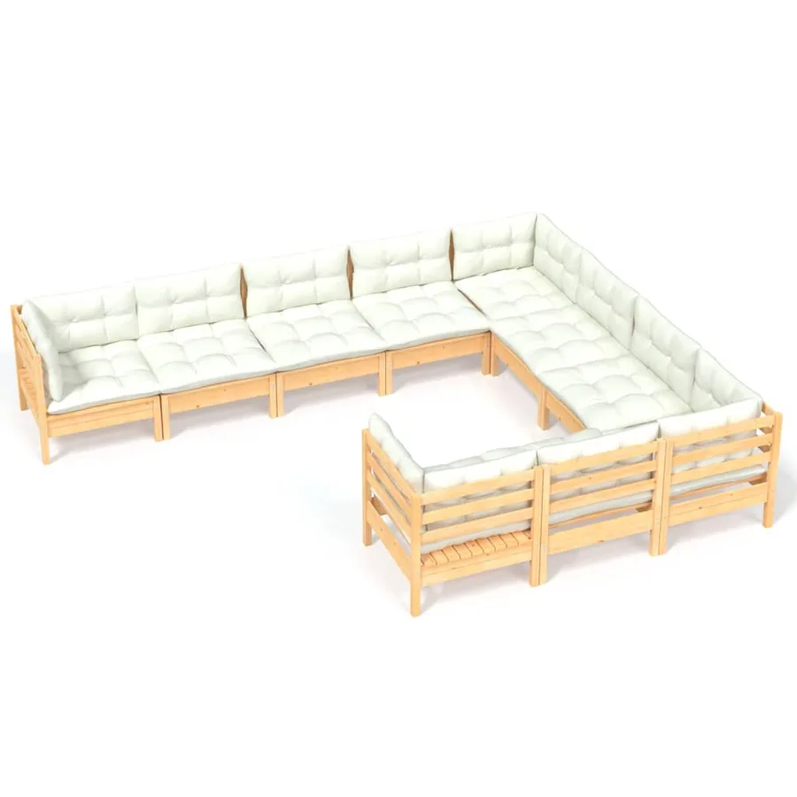 Salon de jardin 10 pcs avec coussins crème Bois de pin - 2